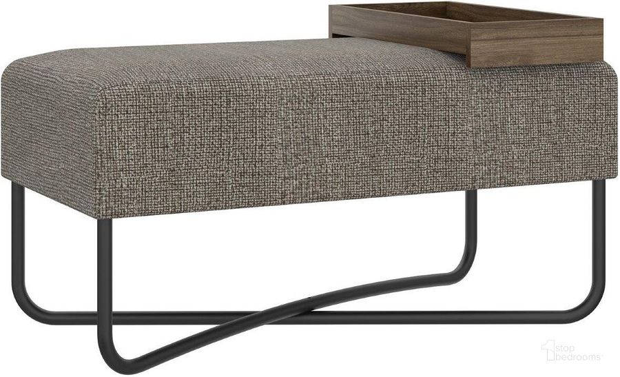 The appearance of Ace Bench In Mocha Fabric With Black Painted Base And Dark Oak Tray designed by Casabianca Home in the modern / contemporary interior design. This light brown piece of furniture  was selected by 1StopBedrooms from Ace Collection to add a touch of cosiness and style into your home. Sku: KD-B112LM. Material: Wood. Product Type: Bench. Image1