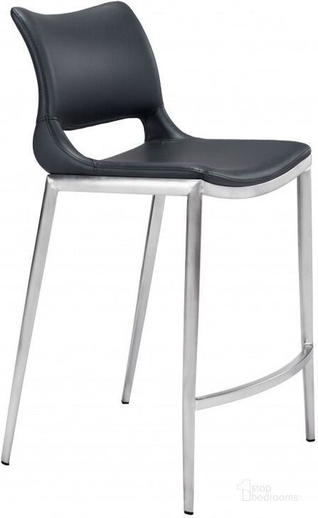 The appearance of Ace Black and Brushed Stainless Steel Counter Chair Set Of 2 designed by Zuo Modern in the modern / contemporary interior design. This black piece of furniture  was selected by 1StopBedrooms from Ace Collection to add a touch of cosiness and style into your home. Sku: 101391. Product Type: Counter Height Chair. Material: Stainless Steel. Image1