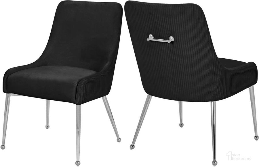 The appearance of Ace Black Velvet Dining Chair 856Black Set of 2 designed by Meridian in the modern / contemporary interior design. This black velvet piece of furniture  was selected by 1StopBedrooms from Ace Collection to add a touch of cosiness and style into your home. Sku: 856Black. Product Type: Dining Chair. Material: Velvet. Image1