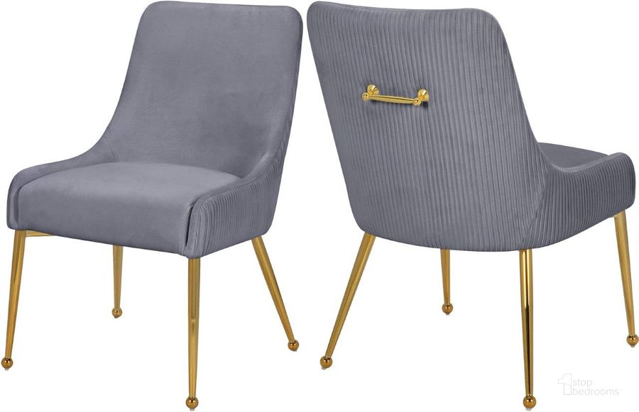 The appearance of Ace Grey Velvet Dining Chair 855Grey Set of 2 designed by Meridian in the modern / contemporary interior design. This grey velvet piece of furniture  was selected by 1StopBedrooms from Ace Collection to add a touch of cosiness and style into your home. Sku: 855Grey. Product Type: Dining Chair. Material: Velvet. Image1