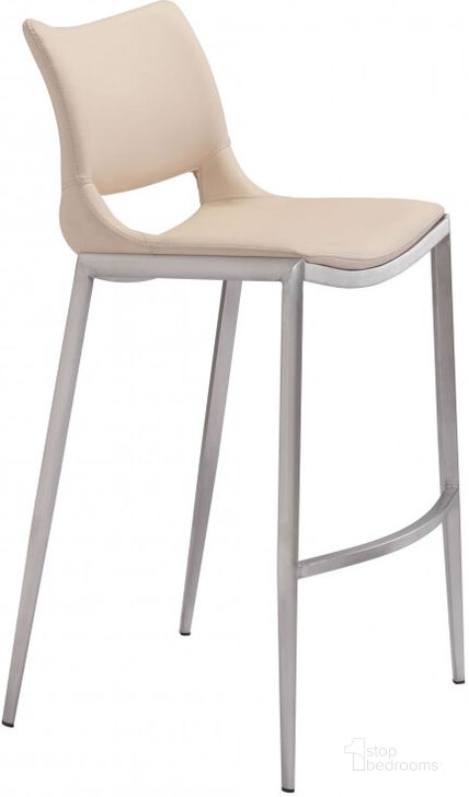 The appearance of Ace Light Pink and Brushed Stainless Steel Bar Chair Set Of 2 designed by Zuo Modern in the modern / contemporary interior design. This light pink piece of furniture  was selected by 1StopBedrooms from Ace Collection to add a touch of cosiness and style into your home. Sku: 101285. Product Type: Bar Chair. Material: Stainless Steel. Image1