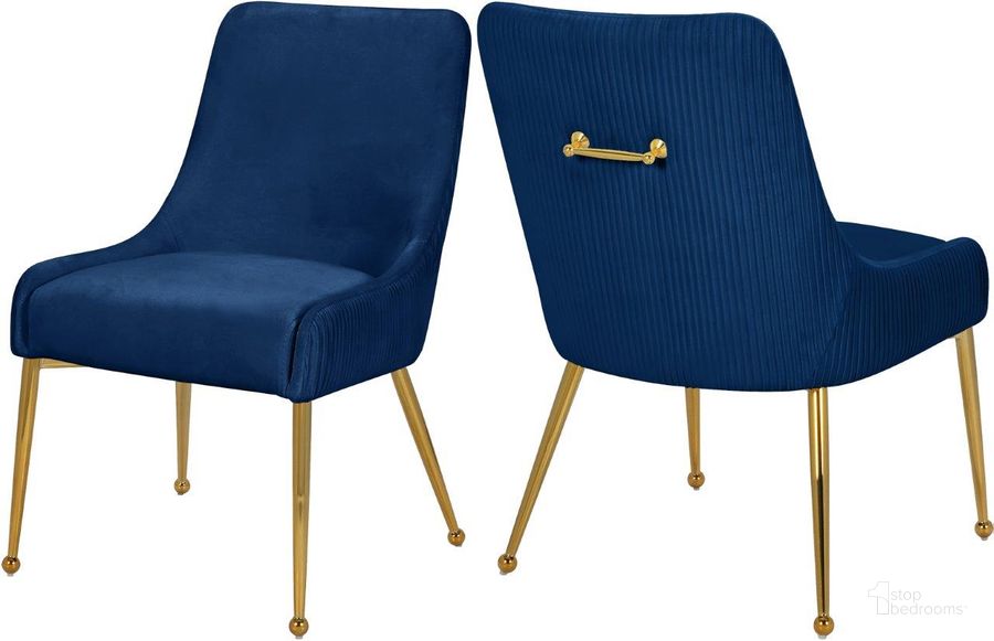 The appearance of Ace Navy Velvet Dining Chair 855Navy Set of 2 designed by Meridian in the modern / contemporary interior design. This navy velvet piece of furniture  was selected by 1StopBedrooms from Ace Collection to add a touch of cosiness and style into your home. Sku: 855Navy. Product Type: Dining Chair. Material: Velvet. Image1