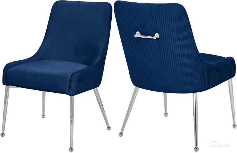 The appearance of Ace Navy Velvet Dining Chair 856Navy Set of 2 designed by Meridian in the modern / contemporary interior design. This navy velvet piece of furniture  was selected by 1StopBedrooms from Ace Collection to add a touch of cosiness and style into your home. Sku: 856Navy. Product Type: Dining Chair. Material: Velvet. Image1