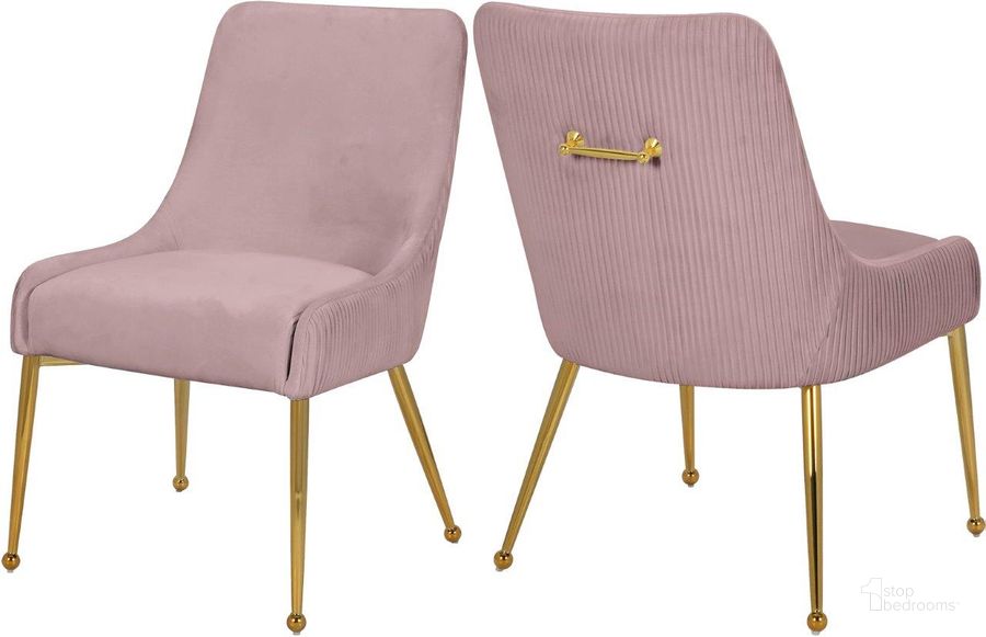 The appearance of Ace Pink Velvet Dining Chair Set of 2 designed by Meridian in the modern / contemporary interior design. This pink velvet piece of furniture  was selected by 1StopBedrooms from Ace Collection to add a touch of cosiness and style into your home. Sku: 855Pink. Product Type: Dining Chair. Material: Velvet. Image1