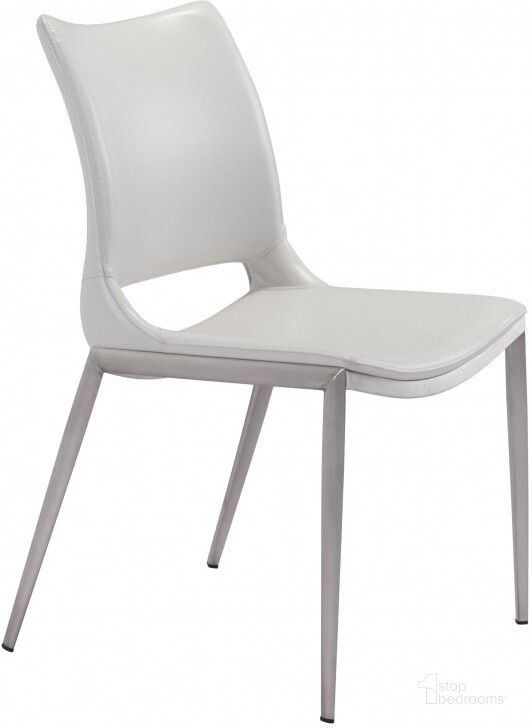 The appearance of Ace White and Brushed Stainless Steel Dining Chair Set Of 2 designed by Zuo Modern in the modern / contemporary interior design. This white piece of furniture  was selected by 1StopBedrooms from Ace Collection to add a touch of cosiness and style into your home. Sku: 101279. Product Type: Dining Chair. Material: Stainless Steel. Image1