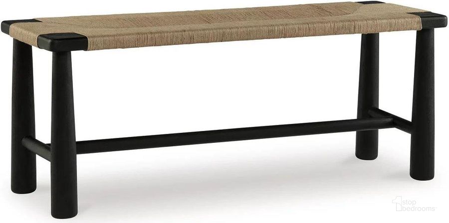 The appearance of Acerman Accent Bench In Black and Natural designed by Signature Design by Ashley in the transitional interior design. This black and natural piece of furniture  was selected by 1StopBedrooms from Acerman Collection to add a touch of cosiness and style into your home. Sku: A3000684. Material: Wood. Product Type: Bench. Image1