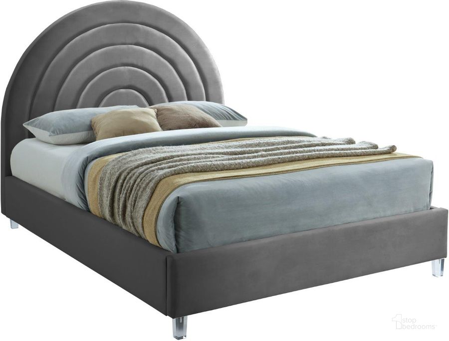 The appearance of Ackerley Grey Velvet Queen Bed designed by Furnique in the modern / contemporary interior design. This grey velvet piece of furniture  was selected by 1StopBedrooms from Ackerley Collection to add a touch of cosiness and style into your home. Sku: RainbowGrey-Q-1;RainbowGrey-Q-2. Product Type: Bed. Bed Size: Queen. Material: Acrylic. Image1