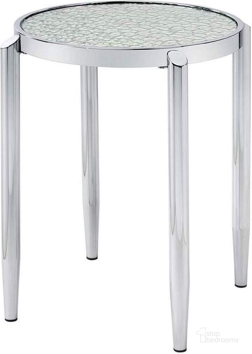 The appearance of Acme Abbe End Table designed by ACME in the modern / contemporary interior design. This chrome piece of furniture  was selected by 1StopBedrooms from Abbe Collection to add a touch of cosiness and style into your home. Sku: LV00573. Material: Metal. Product Type: End Table. Image1