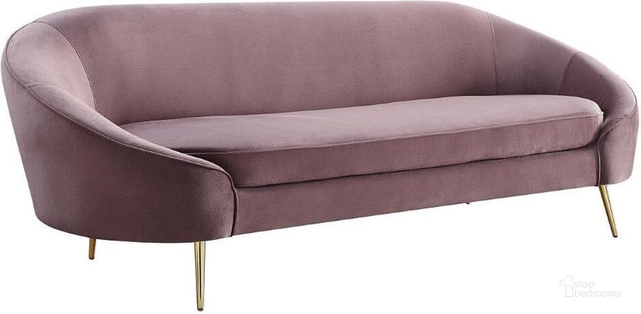 The appearance of Acme Abey Sofa designed by ACME in the modern / contemporary interior design. This pink velvet piece of furniture  was selected by 1StopBedrooms from Abey Collection to add a touch of cosiness and style into your home. Sku: LV00205. Material: Wood. Product Type: Sofa. Image1