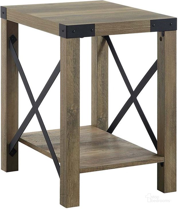 The appearance of Acme Abiram End Table designed by ACME in the industrial interior design. This rustic oak piece of furniture  was selected by 1StopBedrooms from Abiram Collection to add a touch of cosiness and style into your home. Sku: LV01002. Material: Wood. Product Type: End Table. Image1
