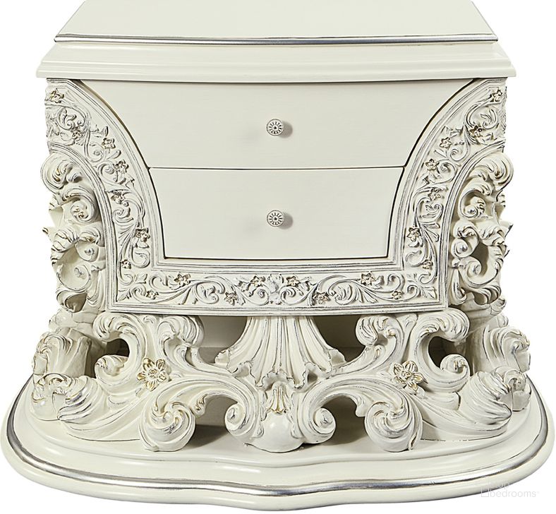 The appearance of Acme Adara Nightstand In Antique White Finish designed by ACME in the transitional interior design. This antique white piece of furniture  was selected by 1StopBedrooms from Adara Collection to add a touch of cosiness and style into your home. Sku: BD01249. Material: Wood. Product Type: Nightstand. Image1