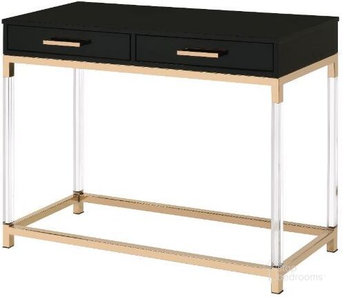 The appearance of Acme Adiel Console Table In Black and Gold Finish designed by ACME in the modern / contemporary interior design. This black and gold piece of furniture  was selected by 1StopBedrooms from Adiel Collection to add a touch of cosiness and style into your home. Sku: 82348. Material: Wood. Product Type: Console Table. Image1