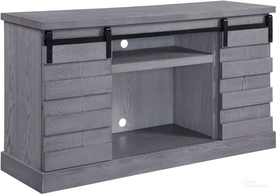 The appearance of Acme Amrita TV Stand With Fireplace In Gray Oak designed by ACME in the country / farmhouse interior design. This gray oak piece of furniture  was selected by 1StopBedrooms from Amrita Collection to add a touch of cosiness and style into your home. Sku: 91616TVS;91617FIR. Material: Wood. Product Type: TV Stand. Image1