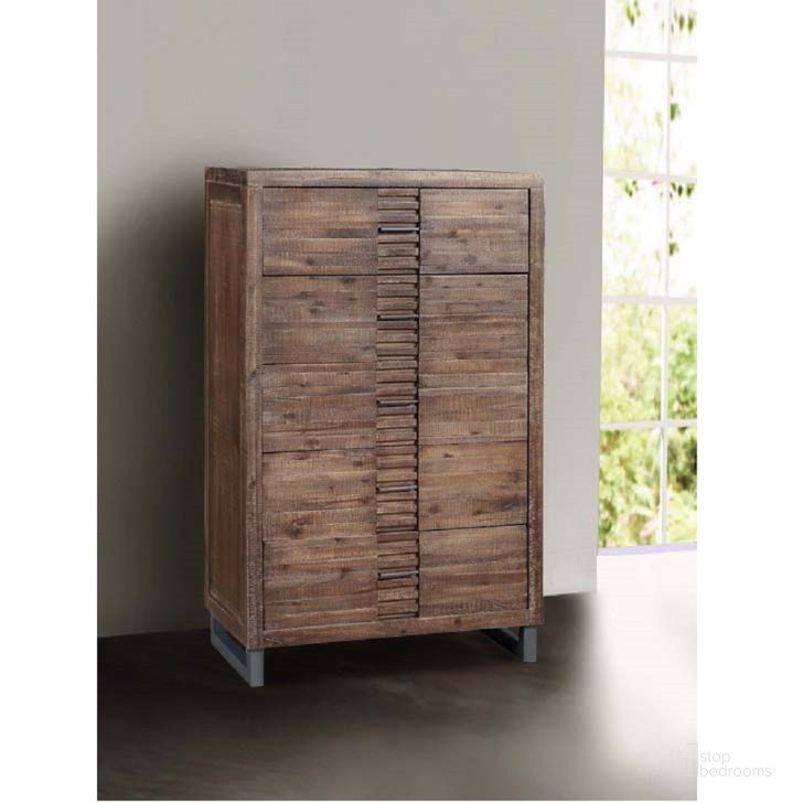 The appearance of Acme Andria 5-Drawer Chest in Reclaimed Oak designed by ACME in the transitional interior design. This brown piece of furniture  was selected by 1StopBedrooms from Andria Collection to add a touch of cosiness and style into your home. Sku: 21296. Material: Wood. Product Type: Chest. Image1