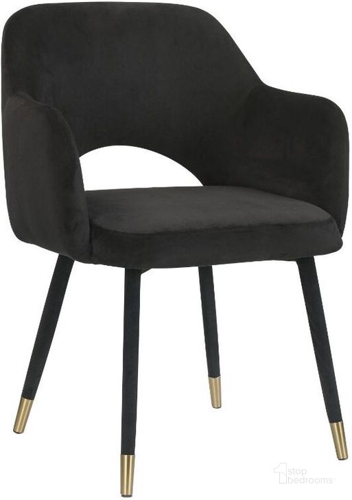 The appearance of Acme Applewood Accent Chair In Black Velvet and Gold designed by ACME in the modern / contemporary interior design. This black velvet piece of furniture  was selected by 1StopBedrooms from Applewood Collection to add a touch of cosiness and style into your home. Sku: 59854. Material: Metal. Product Type: Accent Chair. Image1