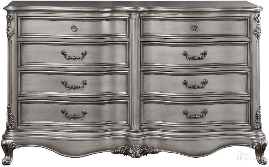 The appearance of Acme Ausonia Dresser In Antique Platinum Finish designed by ACME in the transitional interior design. This antique platinum piece of furniture  was selected by 1StopBedrooms from Ausonia Collection to add a touch of cosiness and style into your home. Sku: BD00606. Material: Wood. Product Type: Dresser. Image1