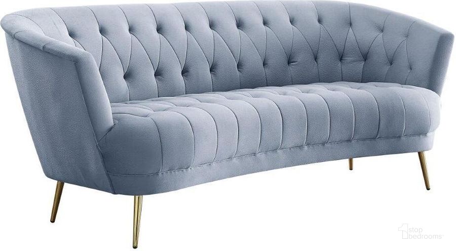 The appearance of Acme Bayram Sofa designed by ACME in the modern / contemporary interior design. This gray velvet piece of furniture  was selected by 1StopBedrooms from Bayram Collection to add a touch of cosiness and style into your home. Sku: LV00207. Material: Wood. Product Type: Sofa. Image1