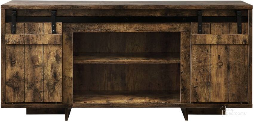 The appearance of Acme Bellarosa TV Stand In Rustic Oak designed by ACME in the country / farmhouse interior design. This rustic oak piece of furniture  was selected by 1StopBedrooms from Bellarosa Collection to add a touch of cosiness and style into your home. Sku: 91610SHL;91611PNL. Material: Wood. Product Type: TV Stand. Image1