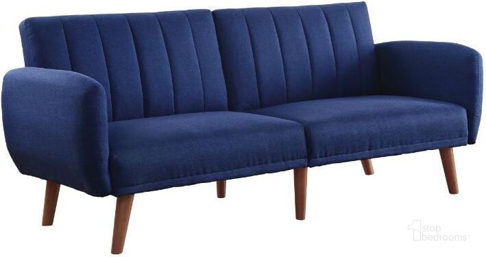 The appearance of Acme Bernstein Adjustable Sofa In Blue Linen and Walnut Finish designed by ACME in the modern / contemporary interior design. This blue piece of furniture  was selected by 1StopBedrooms from Bernstein Collection to add a touch of cosiness and style into your home. Sku: 57190. Material: Wood. Product Type: Sofa. Image1