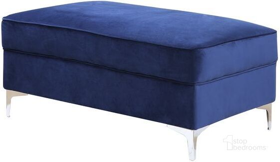The appearance of Acme Bovasis Ottoman In Blue Velvet designed by ACME in the modern / contemporary interior design. This blue velvet piece of furniture  was selected by 1StopBedrooms from Bovasis Collection to add a touch of cosiness and style into your home. Sku: LV00367. Material: Wood. Product Type: Ottoman. Image1