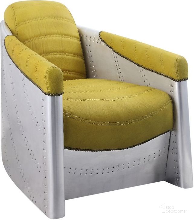 The appearance of Acme Brancaster Accent Chair In Yellow Top Grain Leather designed by ACME in the industrial interior design. This yellow piece of furniture  was selected by 1StopBedrooms from Brancaster Collection to add a touch of cosiness and style into your home. Sku: 59624. Material: Aluminum. Product Type: Accent Chair. Image1