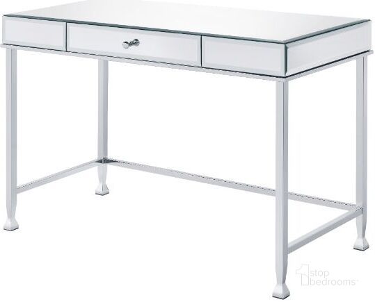 The appearance of Acme Canine Writing Desk In Mirrored And Chrome Finish designed by ACME in the modern / contemporary interior design. This chrome piece of furniture  was selected by 1StopBedrooms from Canine Collection to add a touch of cosiness and style into your home. Sku: 92975. Material: Wood. Product Type: Writing Desk. Image1