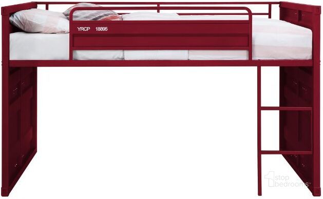 The appearance of Acme Cargo Twin Loft Bed With Slide In Red Finish designed by ACME in the modern / contemporary interior design. This red piece of furniture  was selected by 1StopBedrooms from Cargo Collection to add a touch of cosiness and style into your home. Sku: 38300HB;38301RL. Material: Metal. Product Type: Loft Bed. Bed Size: Twin. Bed Type: Loft Bed. Image1