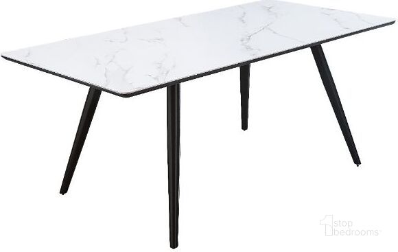 The appearance of Acme Caspian Dining Table With White Printed Faux Marble And Black Finish designed by ACME in the modern / contemporary interior design. This marble piece of furniture  was selected by 1StopBedrooms from Caspian Collection to add a touch of cosiness and style into your home. Sku: 74010. Table Base Style: Legs. Material: Wood. Product Type: Dining Table. Table Top Shape: Rectangular. Size: 71". Image1