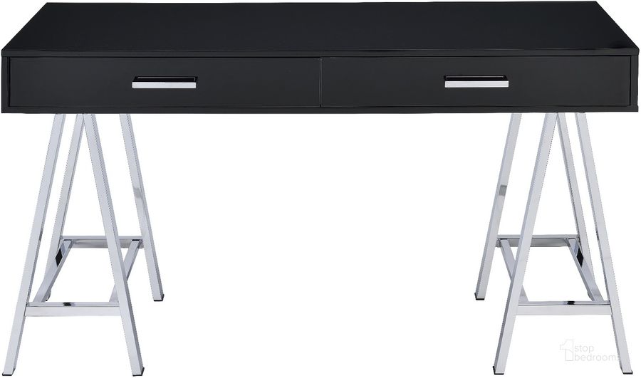 The appearance of Acme Coleen Built-In Usb Port Writing Desk In Black High Gloss And Chrome Finish designed by ACME in the modern / contemporary interior design. This black high gloss piece of furniture  was selected by 1StopBedrooms from Coleen Collection to add a touch of cosiness and style into your home. Sku: 93045. Material: Wood. Product Type: Writing Desk. Image1