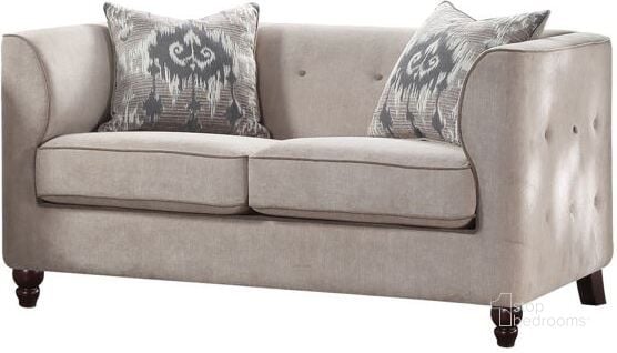 The appearance of Acme Cyndi Loveseat With 2 Pillows designed by ACME in the rustic / southwestern interior design. This gray piece of furniture  was selected by 1StopBedrooms from Cyndi Collection to add a touch of cosiness and style into your home. Sku: 52056. Product Type: Loveseat. Material: Upholstery. Key Features: Tufted.