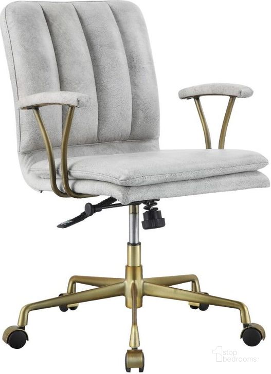 The appearance of Acme Damir Office Chair In Vintage White Top Grain Leather and Chrome designed by ACME in the industrial interior design. This chrome piece of furniture  was selected by 1StopBedrooms from Damir Collection to add a touch of cosiness and style into your home. Sku: 92422. Material: Metal. Product Type: Office Chair. Image1