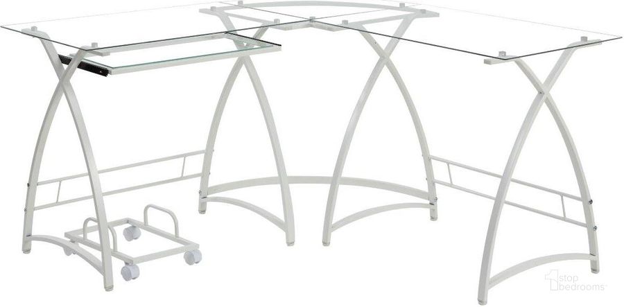 The appearance of Acme Dazenus Computer Desk In Clear Glass And White Finish designed by ACME in the modern / contemporary interior design. This clear glass piece of furniture  was selected by 1StopBedrooms from Dazenus Collection to add a touch of cosiness and style into your home. Sku: OF00040. Material: Metal. Product Type: Computer Desk. Image1
