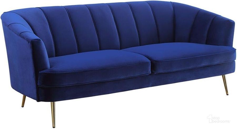 The appearance of Acme Eivor Sofa designed by ACME in the modern / contemporary interior design. This blue velvet piece of furniture  was selected by 1StopBedrooms from Eivor Collection to add a touch of cosiness and style into your home. Sku: LV00210. Material: Wood. Product Type: Sofa. Image1