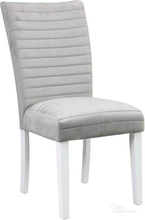 The appearance of Acme Elizaveta Side Chair Set Of 2 In Gray Velvet And White High Gloss Finish designed by ACME in the modern / contemporary interior design. This grey piece of furniture  was selected by 1StopBedrooms from Elizaveta Collection to add a touch of cosiness and style into your home. Sku: DN00815. Material: Wood. Product Type: Side Chair. Image1