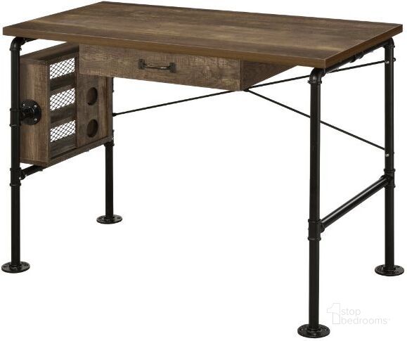 The appearance of Acme Endang Writing Desk In Weathered Oak And Black Finish designed by ACME in the industrial interior design. This weathered oak piece of furniture  was selected by 1StopBedrooms from Endang Collection to add a touch of cosiness and style into your home. Sku: 92595. Material: Wood. Product Type: Writing Desk. Image1