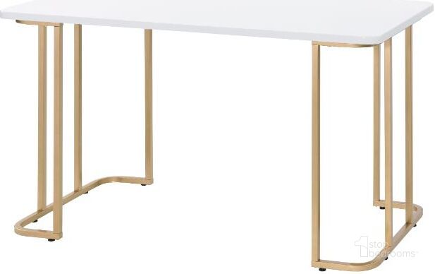 The appearance of Acme Estie Writing Desk In White And Gold Finish designed by ACME in the modern / contemporary interior design. This white and gold piece of furniture  was selected by 1StopBedrooms from Estie Collection to add a touch of cosiness and style into your home. Sku: 93102. Material: Wood. Product Type: Writing Desk. Image1
