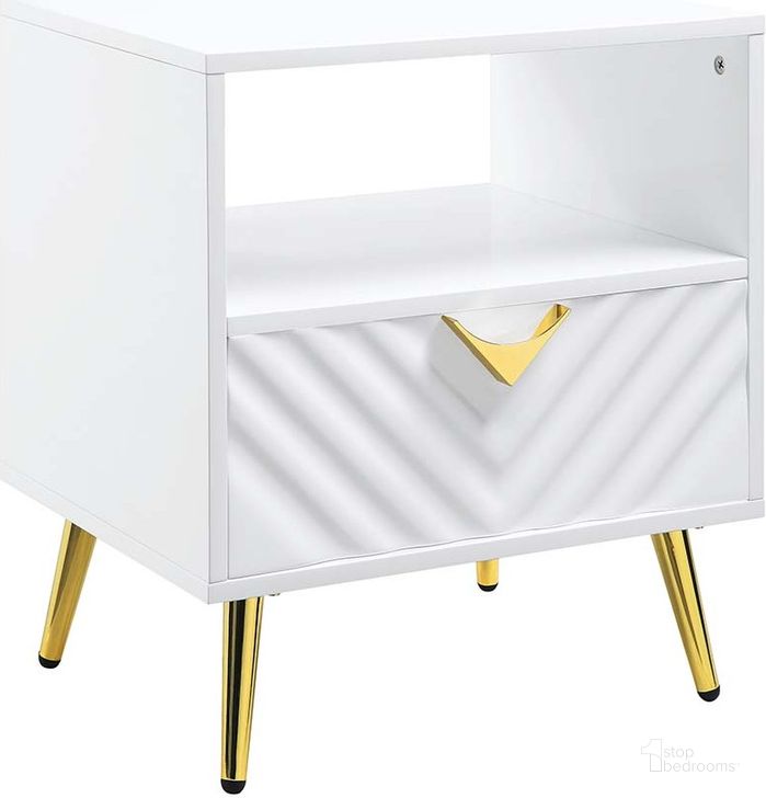 The appearance of Acme Gaines End Table designed by ACME in the modern / contemporary interior design. This white piece of furniture  was selected by 1StopBedrooms from Gaines Collection to add a touch of cosiness and style into your home. Sku: LV01140. Material: Wood. Product Type: End Table. Image1