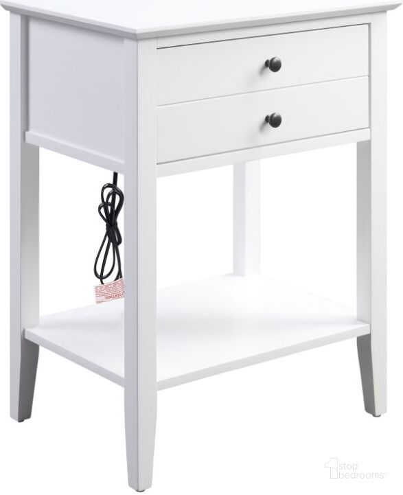 The appearance of Acme Grardor Side Table With Usb Charging Dock In White designed by ACME in the transitional interior design. This white piece of furniture  was selected by 1StopBedrooms from Grardor Collection to add a touch of cosiness and style into your home. Sku: 97744. Product Type: Side Table. Material: MDF. Image1