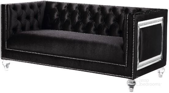 The appearance of Acme Heibero Loveseat With 2 Pillows 56996 designed by ACME in the modern / contemporary interior design. This black velvet piece of furniture  was selected by 1StopBedrooms from Heibero Collection to add a touch of cosiness and style into your home. Sku: 56996. Material: Wood. Product Type: Loveseat. Image1