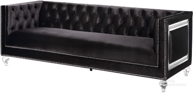 The appearance of Acme Heibero Sofa With 2 Pillows 56995 designed by ACME in the modern / contemporary interior design. This black velvet piece of furniture  was selected by 1StopBedrooms from Heibero Collection to add a touch of cosiness and style into your home. Sku: 56995. Material: Wood. Product Type: Sofa. Image1