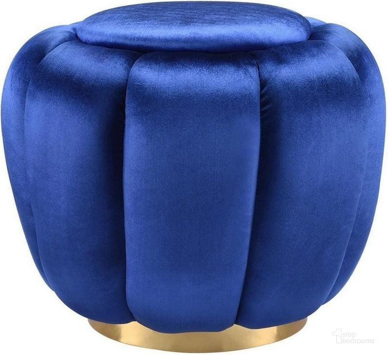 The appearance of Acme Heiress Ottoman In Sapphire Blue Velvet designed by ACME in the modern / contemporary interior design. This blue piece of furniture  was selected by 1StopBedrooms from Heiress Collection to add a touch of cosiness and style into your home. Sku: 96464. Material: Metal. Product Type: Ottoman. Image1