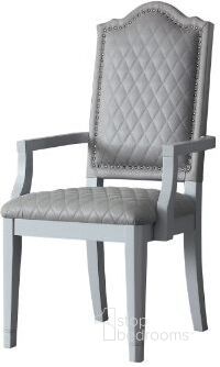 The appearance of Acme House Marchese Arm Chair In Two Tone Gray Fabric And Pearl Gray Finish designed by ACME in the transitional interior design. This pearl piece of furniture  was selected by 1StopBedrooms from Marchese Collection to add a touch of cosiness and style into your home. Sku: 68863. Material: Wood. Product Type: Arm Chair. Image1