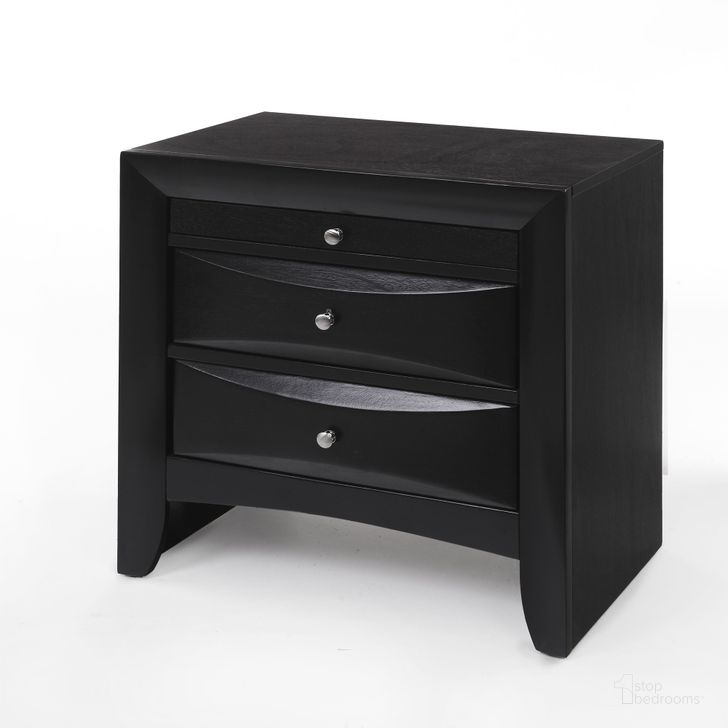 The appearance of Acme Ireland 3-Drawer Nightstand in Black with Pull-out Tray designed by ACME in the transitional interior design. This black piece of furniture  was selected by 1StopBedrooms from Ireland Collection to add a touch of cosiness and style into your home. Sku: 04163. Product Type: Nightstand. Material: Vinyl. Image1
