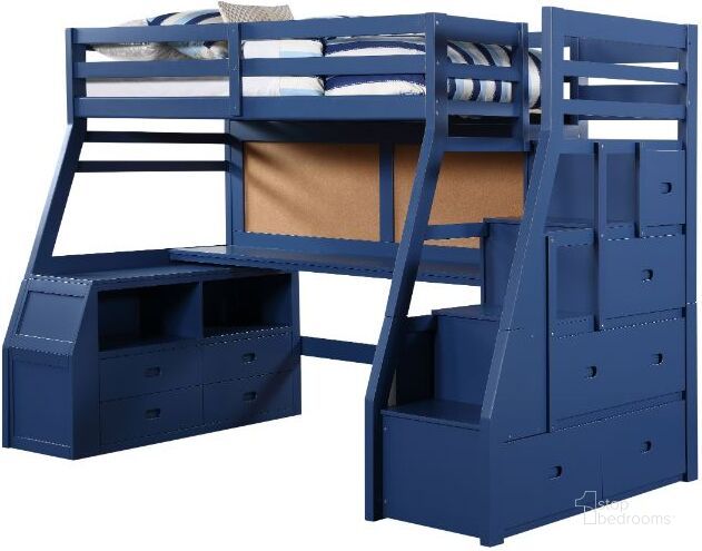 The appearance of Acme Jason Ii Storage Twin Loft Bed In Navy Blue designed by ACME in the transitional interior design. This navy blue piece of furniture  was selected by 1StopBedrooms from Jason Ii Collection to add a touch of cosiness and style into your home. Sku: 37455HF;37456RL;37457LD;37458CH. Material: Wood. Product Type: Loft Bed. Bed Size: Twin. Bed Type: Loft Bed. Image1