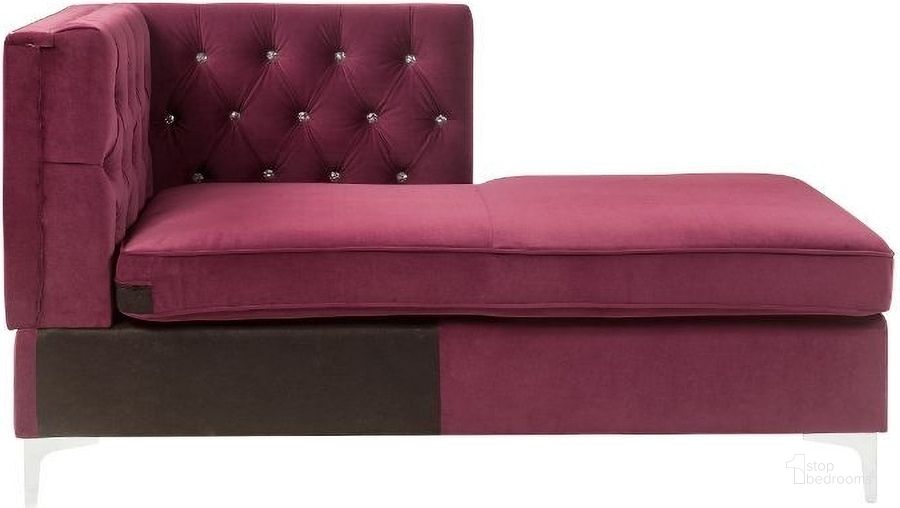 The appearance of Acme Jaszira Modular Chaise In Burgundy Velvet designed by ACME in the modern / contemporary interior design. This burgundy velvet piece of furniture  was selected by 1StopBedrooms from Jaszira Collection to add a touch of cosiness and style into your home. Sku: 57333. Material: Wood. Product Type: Chaise. Image1