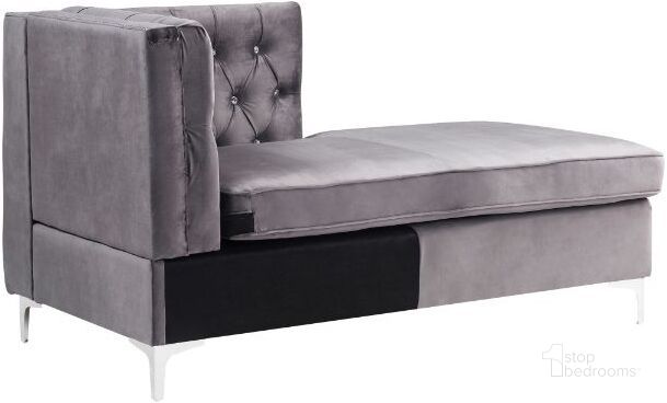 The appearance of Acme Jaszira Modular Chaise In Gray Velvet designed by ACME in the modern / contemporary interior design. This gray velvet piece of furniture  was selected by 1StopBedrooms from Jaszira Collection to add a touch of cosiness and style into your home. Sku: 57373. Material: Wood. Product Type: Chaise. Image1
