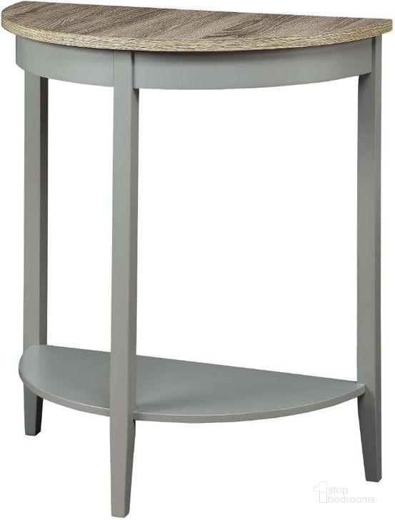 The appearance of Acme Justino Console Table designed by ACME in the transitional interior design. This gray piece of furniture  was selected by 1StopBedrooms from Justino Collection to add a touch of cosiness and style into your home. Sku: 90161. Material: Wood. Product Type: Console Table. Table Top Shape: D Shape. Image1