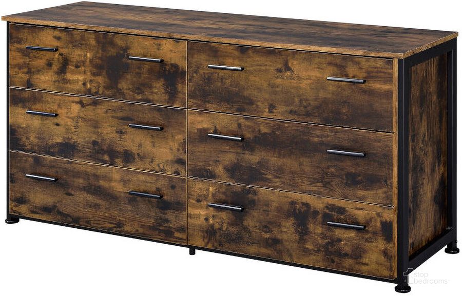 The appearance of Acme Juvanth Dresser In Rustic Oak And Black Finish designed by ACME in the industrial interior design. This rustic oak and black piece of furniture  was selected by 1StopBedrooms from Juvanth Collection to add a touch of cosiness and style into your home. Sku: 24265. Material: Wood. Product Type: Dresser. Image1