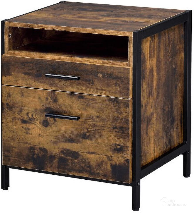 The appearance of Acme Juvanth Nightstand In Rustic Oak And Black Finish designed by ACME in the industrial interior design. This rustic oak and black piece of furniture  was selected by 1StopBedrooms from Juvanth Collection to add a touch of cosiness and style into your home. Sku: 24263. Material: Wood. Product Type: Nightstand. Image1