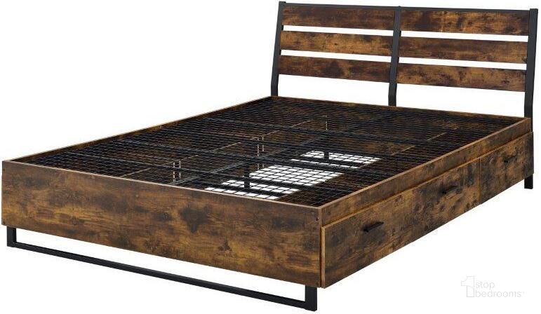 The appearance of Acme Juvanth Queen Bed With Storage In Rustic Oak And Black Finish designed by ACME in the industrial interior design. This rustic oak and black piece of furniture  was selected by 1StopBedrooms from Juvanth Collection to add a touch of cosiness and style into your home. Sku: 24260Q-DRW;24261Q-HF. Bed Type: Storage Bed. Material: Wood. Product Type: Storage Bed. Bed Size: Queen. Image1